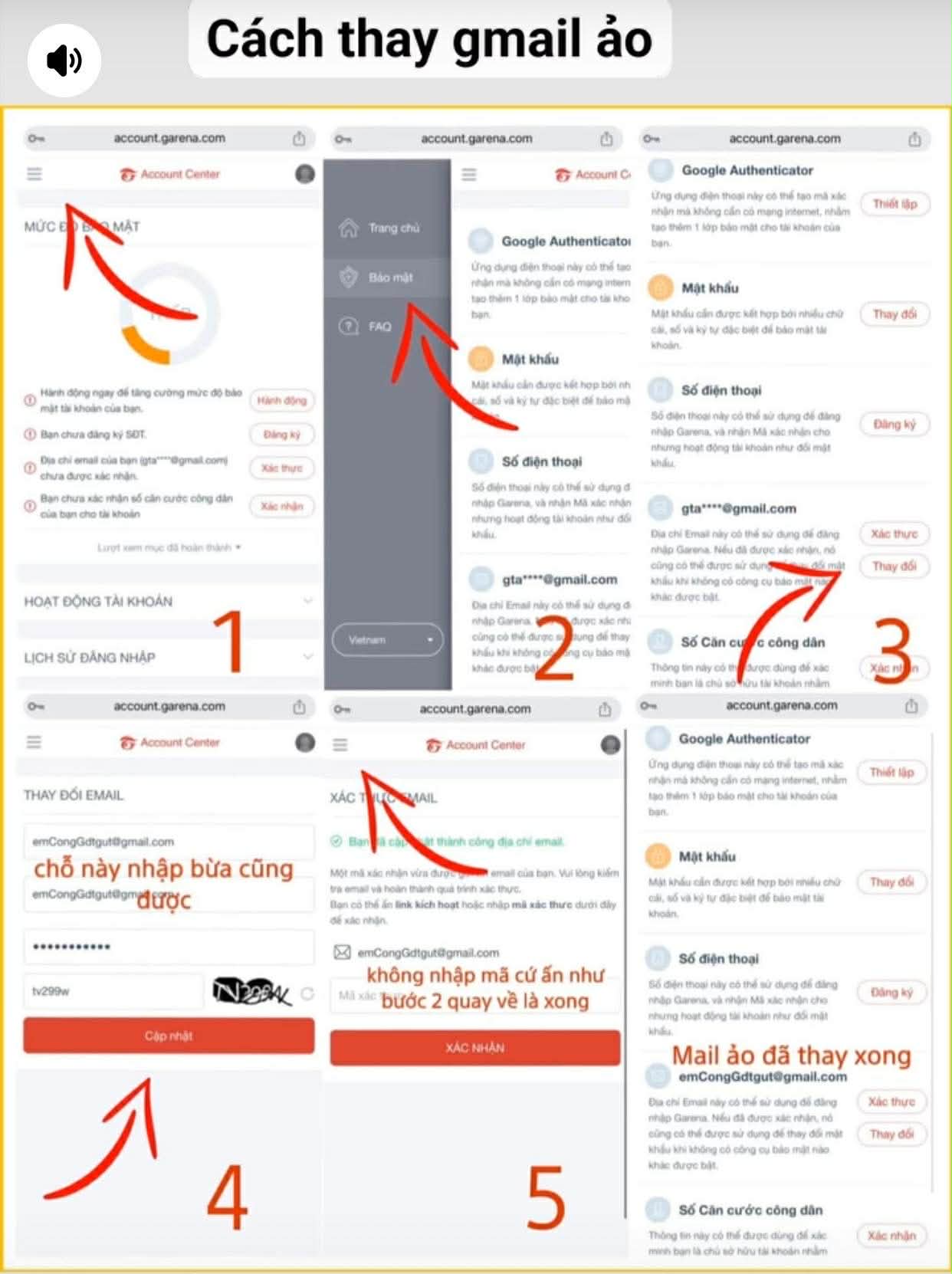 hướng dẫn thay đổi gmail ảo